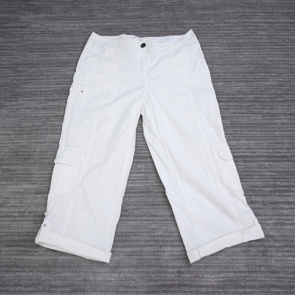 Chicos Womens White Cargo Capri Pants Cropped Cuffed Utility Trousers Size 2